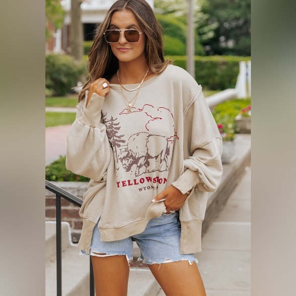 NWT Free People Graphic Yellowstone Camden Pullover Sweatshirt - Picture 5 of 12
